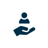 Hand supporting a person icon in circle.